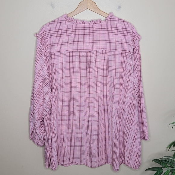 LC Lauren Conrad | Pink Plaid Ruffle Detail Button Down Shirt Size 4X - Picture 4 of 7